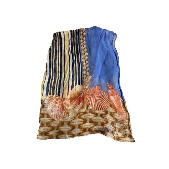 Womens Rectangle Nautical Sheer Scarf Seashell Stripe Lightweight Beach - Picture 3 of 6